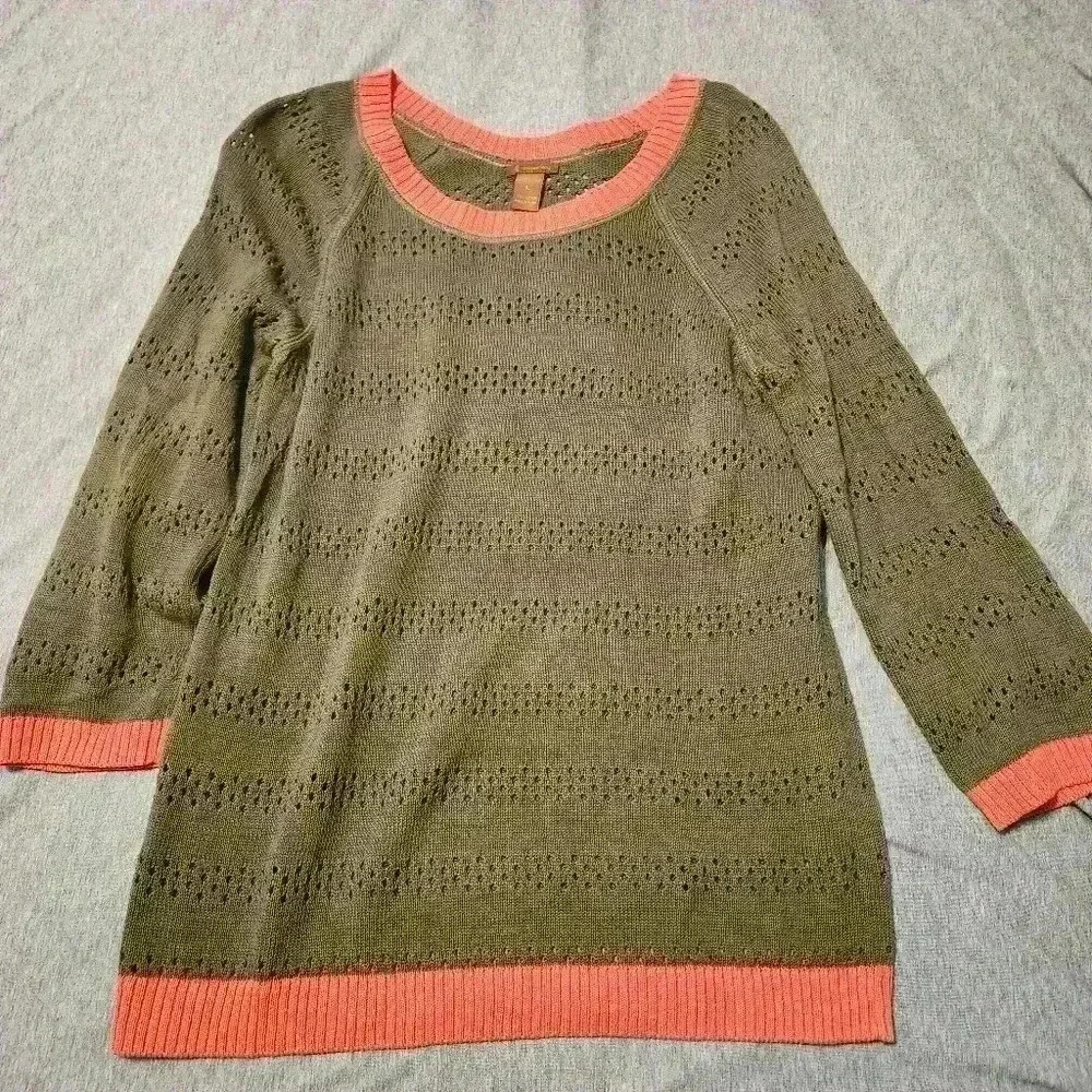 COPPER KEY KNIT SWEATERTOP‎ OLIVE GREEN/ORANGE SIZE L
